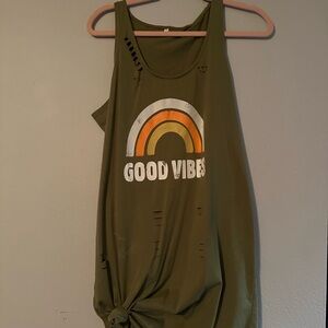 Green Midi Dress with Rainbow Graphic